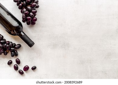 Red Wine Bottle With Grape. Overhead View