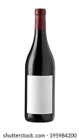 Red Wine Bottle Isolated With Blank Label For Your Text Or Logo.