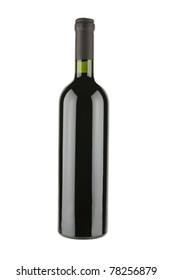Red wine bottle isolated on white background with clipping path