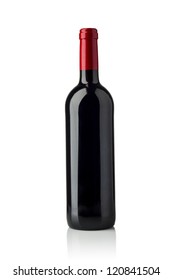 Red Wine And A Bottle Isolated Over White Background