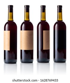 Red Wine Bottle With Old Paper Label Isolated On White Background.