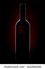 Red Wine Bottle Silhouette On Red Black Background