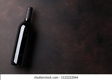 Red Wine Bottle. Top View With Space For Your Text