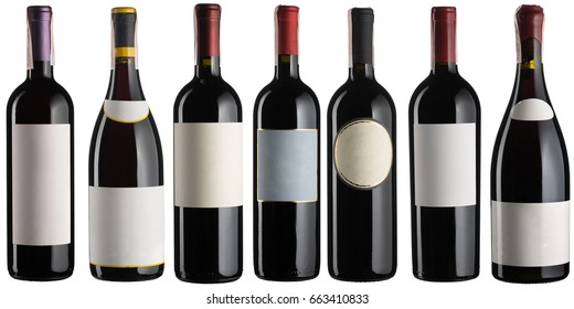 Red Wine Bottles Set Isolated On White