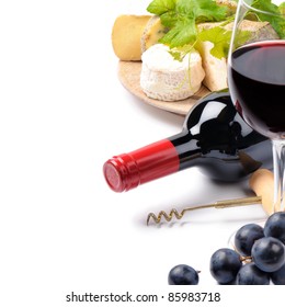 Red Wine With French Cheese Selection Over White