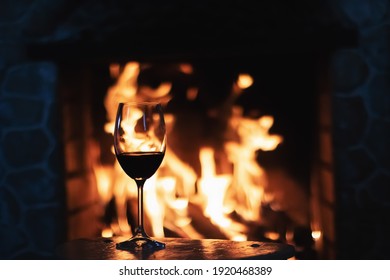 Red Wine Front Fireplace Relaxing Atmosphere Stock Photo 1920468389 ...