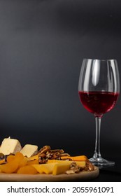 Red Wine Glass And Cheese Platter.