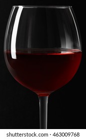 Red Wine Glass Close Up On Black Background, Clipping Path Included