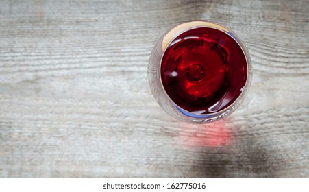 Red Wine In A Wine Glass. The Top View