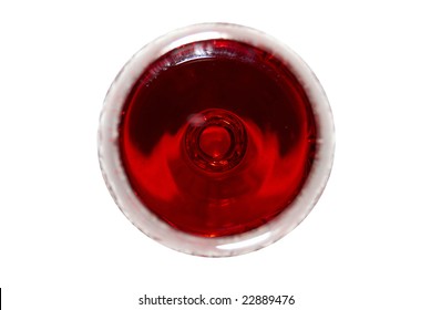 Red Wine In A Wine Glass. The Top View.