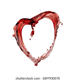 Red wine heart splash on white background