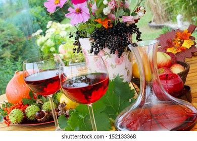 Red Wine In Late Summer On The Terrace