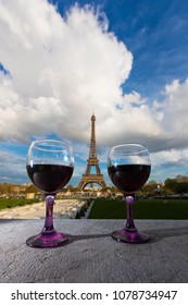 Red Wine In Paris, France At The Eiffel Tower