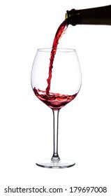 Red wine pouring into wine glass. isolated with clipping path.  