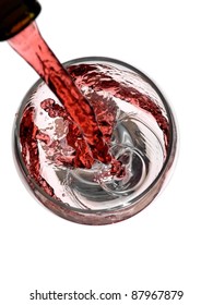 Red Wine Pouring Into A Glass, Top View