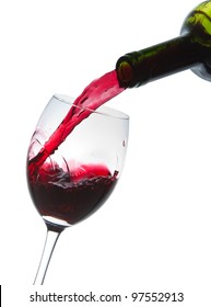 Red Wine Pouring Into Wine Glass Isolated