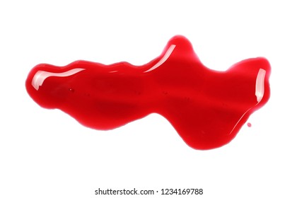 Red wine puddle, droplets isolated on white background, top view 