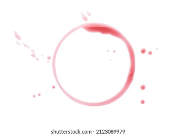 Red Wine Ring And Drops On White Background, Top View