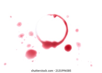 Red Wine Ring And Drops On White Background, Top View