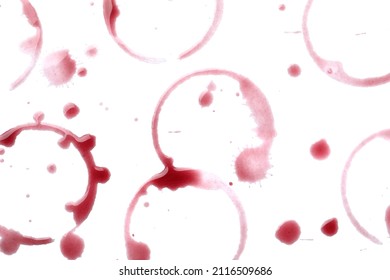 Red Wine Rings And Drops On White Background, Top View