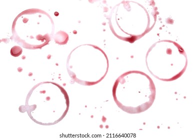 Red Wine Rings And Drops On White Background, Top View