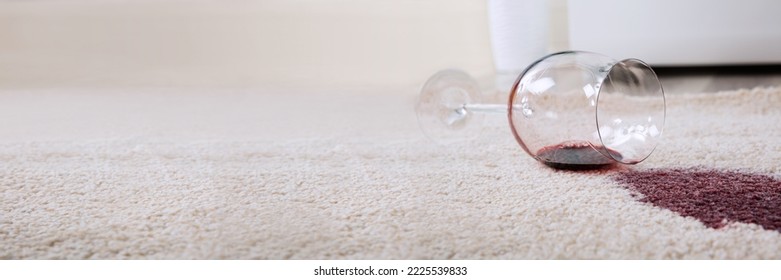 Red Wine Spill Stain On Carpet. Spillage Damage