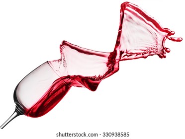 Red Wine Splash From Glass Isolated On The White Background