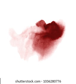 Red Wine Stain Isolated On White Background. Realistic Wine Texture Watercolor Grunge Brush. Dark Red Mark, Watercolour Drawing.