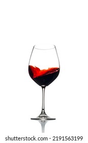 Red Wine Swirl In A Red Wine Glass Isolated On A White Background. 