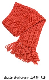 Red Winter Scarf Isolated On White Background
