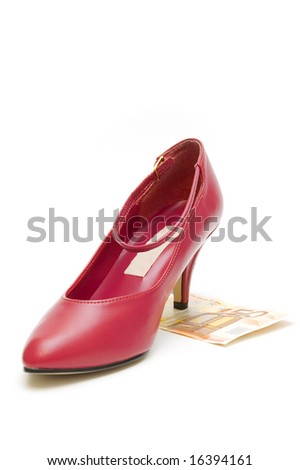 Red women shoe and Euro banknote