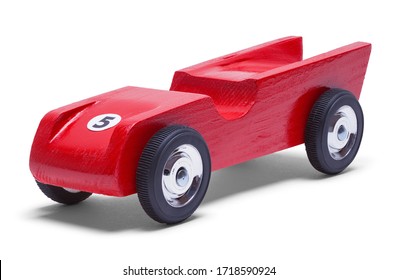 Red Wood Derby Car Isolated On White.