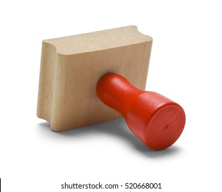 Red Wood Rubber Stamper Isolated on White Background.