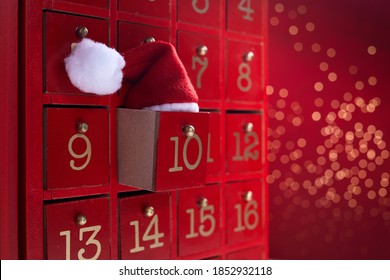 Red Wooden Advent Calendar With Surprise For Christmas