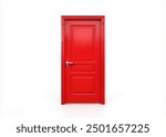 Red wooden door isolated on white background