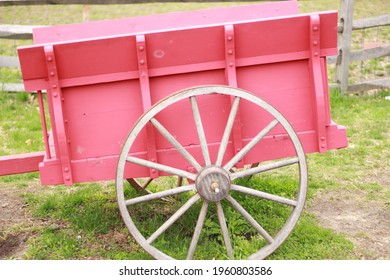 Red Wooden Wheel Barrow Antique