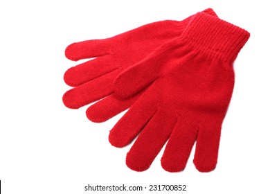 Red Wool Gloves Isolated On White Background 