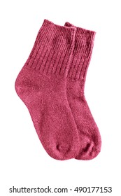 Red Wool Knitted Socks Isolated Over White