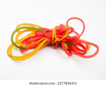 Red, Yellow and Blue Rubber Band With White Background , Rubber Band Photo, Sangatpura, Rajasthan 335040, India, 21 October 2023 
