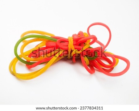 Red, Yellow and Blue Rubber Band With White Background , Rubber Band Photo, Sangatpura, Rajasthan 335040, India, 21 October 2023 
