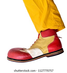 Red And Yellow Clown Shoes Isolated On White Background, 