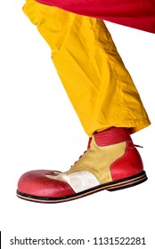 Red And Yellow Clown Shoes Isolated On White Background, 