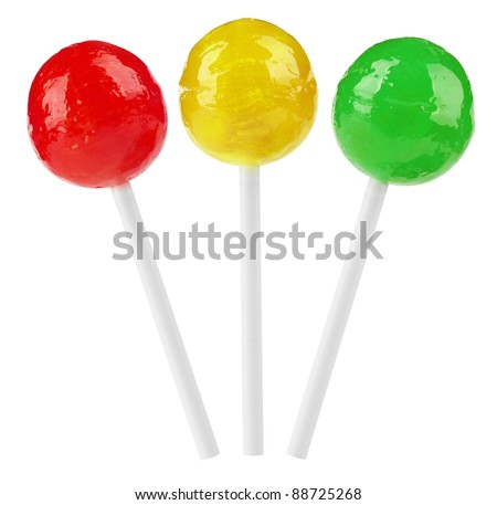 Red, yellow and green lollipop isolated on white background. With Clipping Path