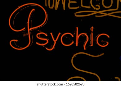 Red And Yellow Psychic Neon Sign Clairvoyance Concept