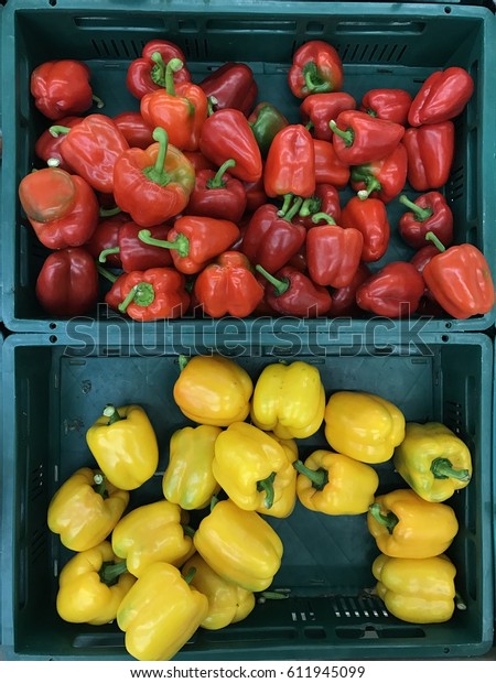 Red Yellow Sweet Pepper Green Box Stock Photo Edit Now 611945099