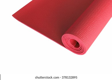 Red Yoga Mat Isolated On White.