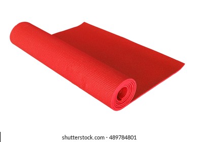 Red Yoga Mat Isolated On White.