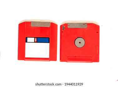 Red Zip Floppy Disk In White Background