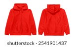 Red zippered hoodie showing front and back views, perfect for showcasing apparel designs for online stores or promotional materials.