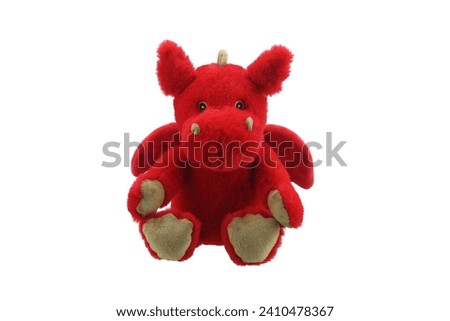 red zippie dragon puppet doll plaything for kids isolated on white background. child soft toys collection. top view character puppet. red dragon.